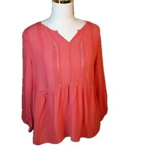 Fever Coral Cotton LS Tie Front Blouse L/G